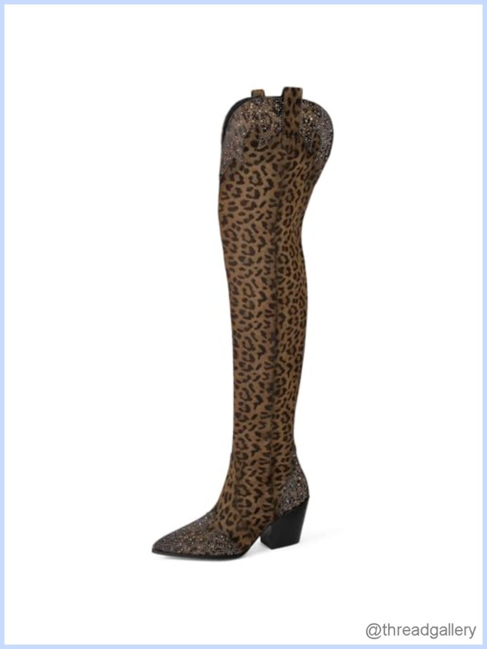 Over The Knee Cowboy Boots Chunky Heel PU Leather Pointed Toe Women's
